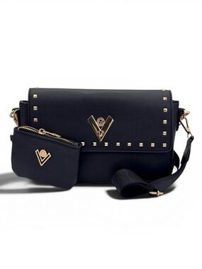Valentino Orlandi Black Studded Crossbody Bag with Gold Hardware